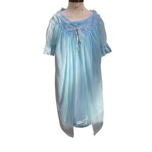 Vintage Short Negligee Blue Slip Dress and Robe Size large Womens Miss Elaine